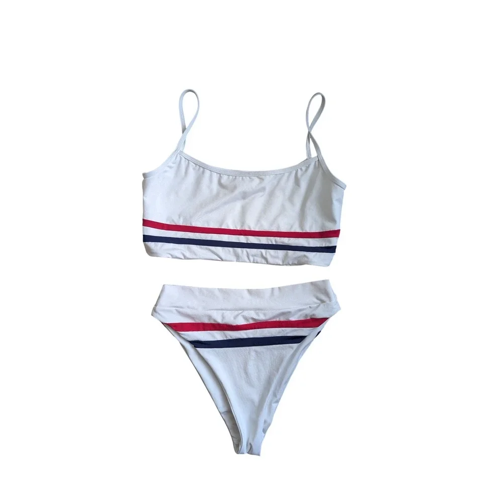 L Space Ren bikini top size L + Wilson bitsy bottom M striped retro set‎